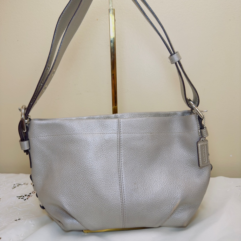 COACH Metallic Pebble Leather Soho Duffle Convertible Shoulder Crossbody Handbag